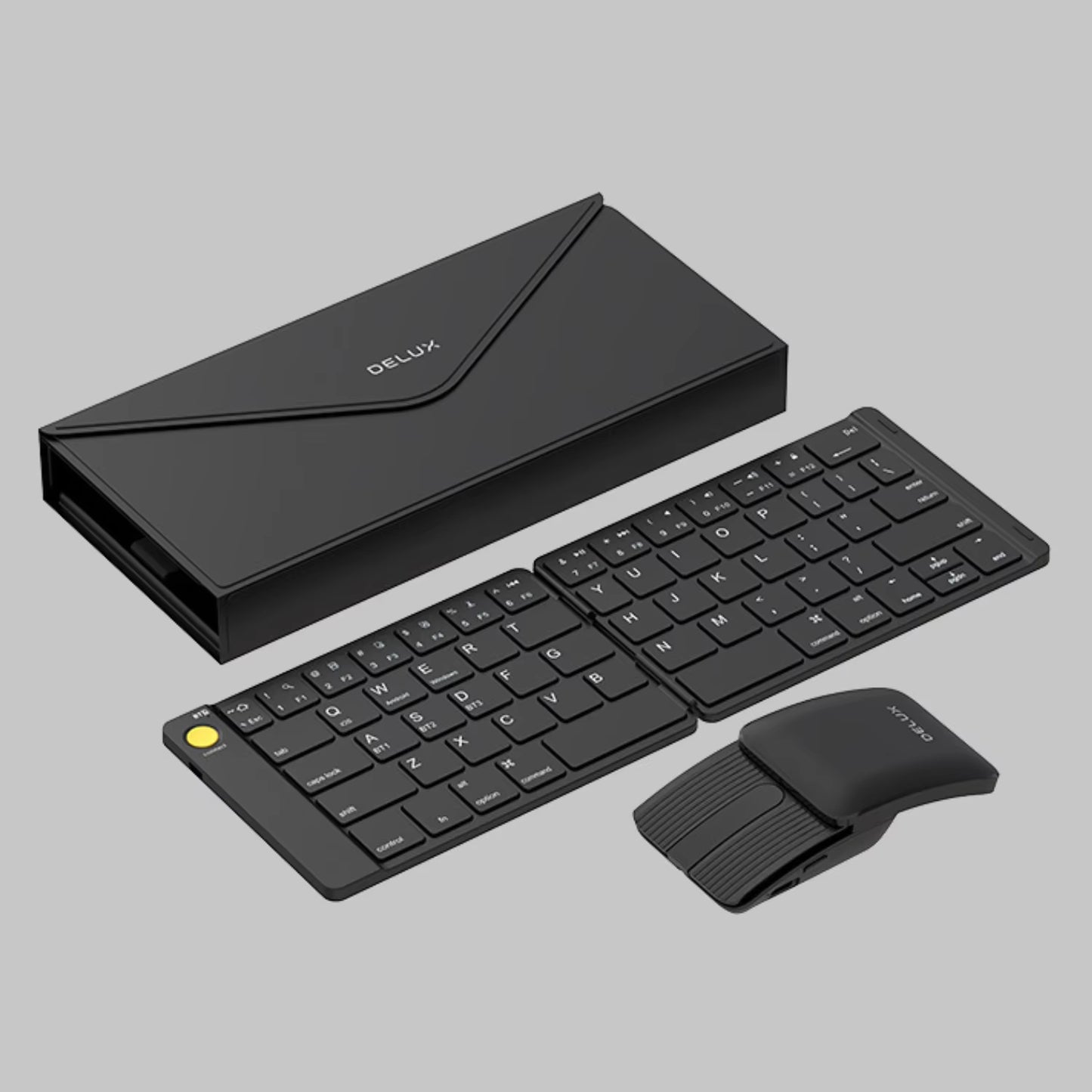 Delux Folding Keyboard Mouse Set Wireless Ultra Slim Portable Silent Kit Multi-Device Support for Windows Android IOS System