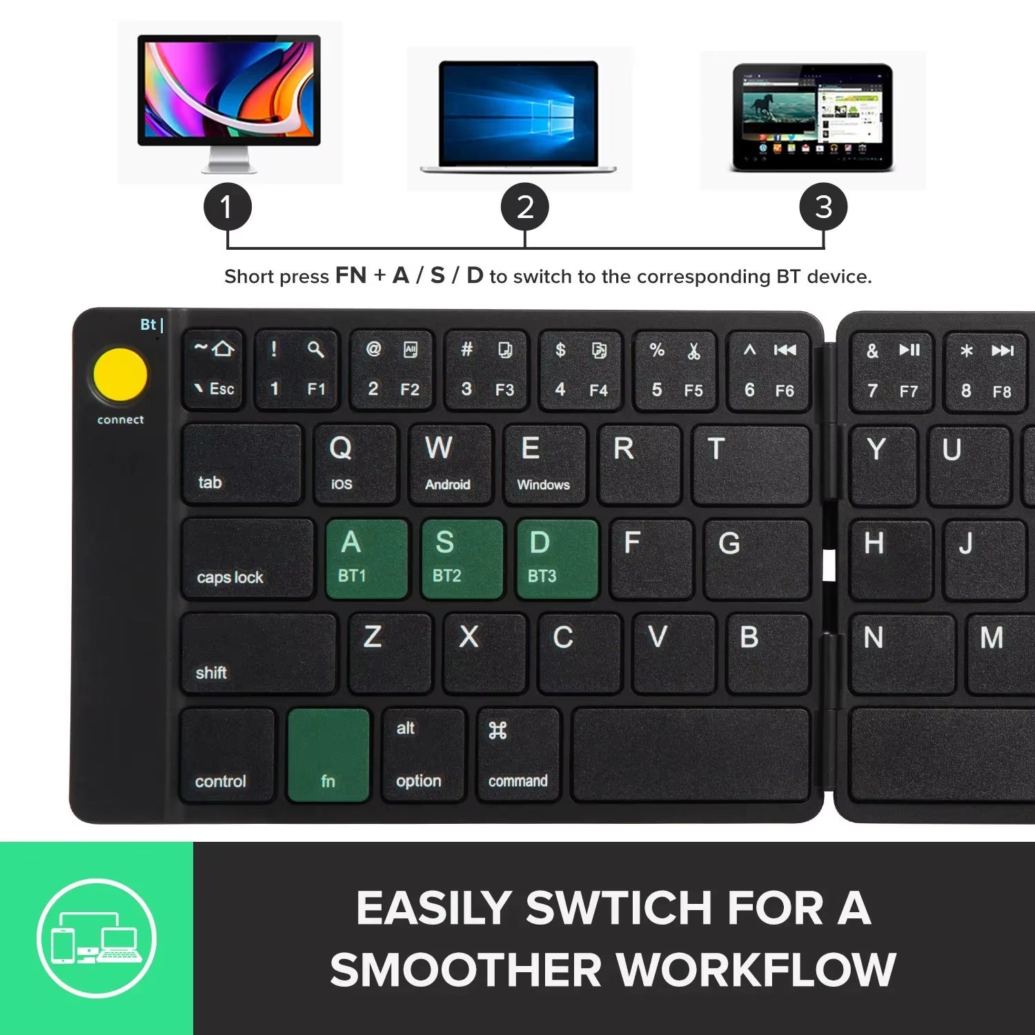 Delux Folding Keyboard Mouse Set Wireless Ultra Slim Portable Silent Kit Multi-Device Support for Windows Android IOS System